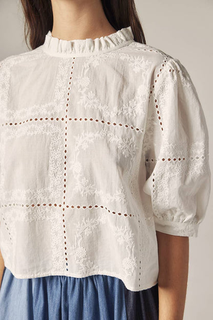 Puff sleeve tie back top: White / Contemporary