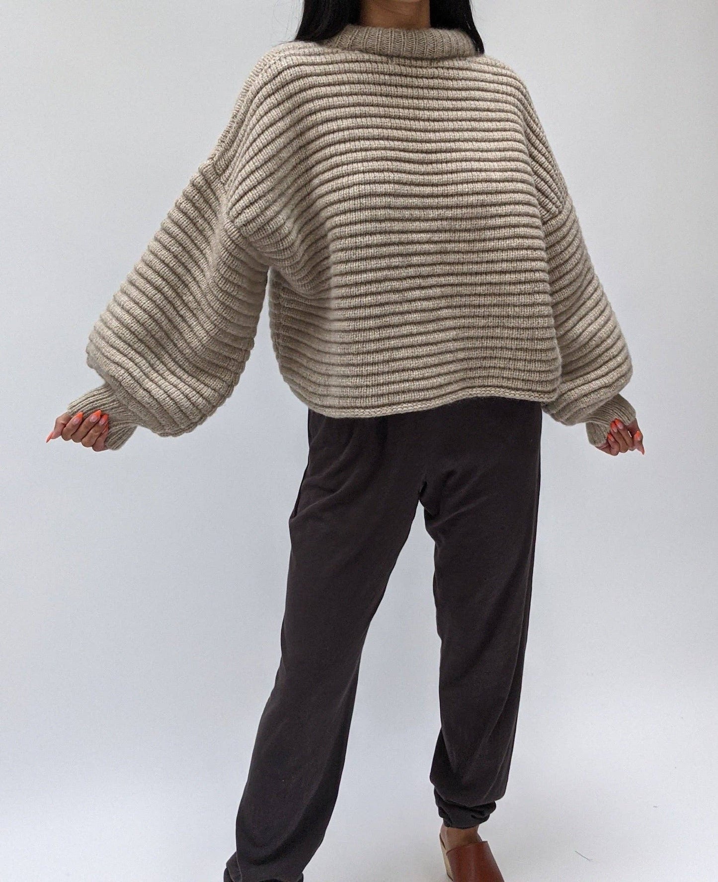 Romy Knitted Alpaca Balloon Sleeve Sweater: Umber / O/S