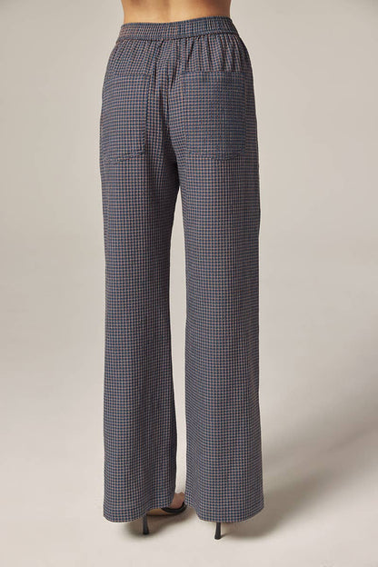Elestic waist palazzo pants: Blue/Rust / Plaid