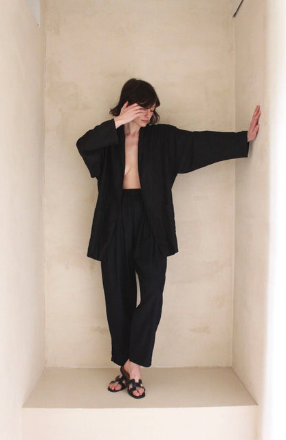 Lena Silk Canvas Pant: Black / S / 26"