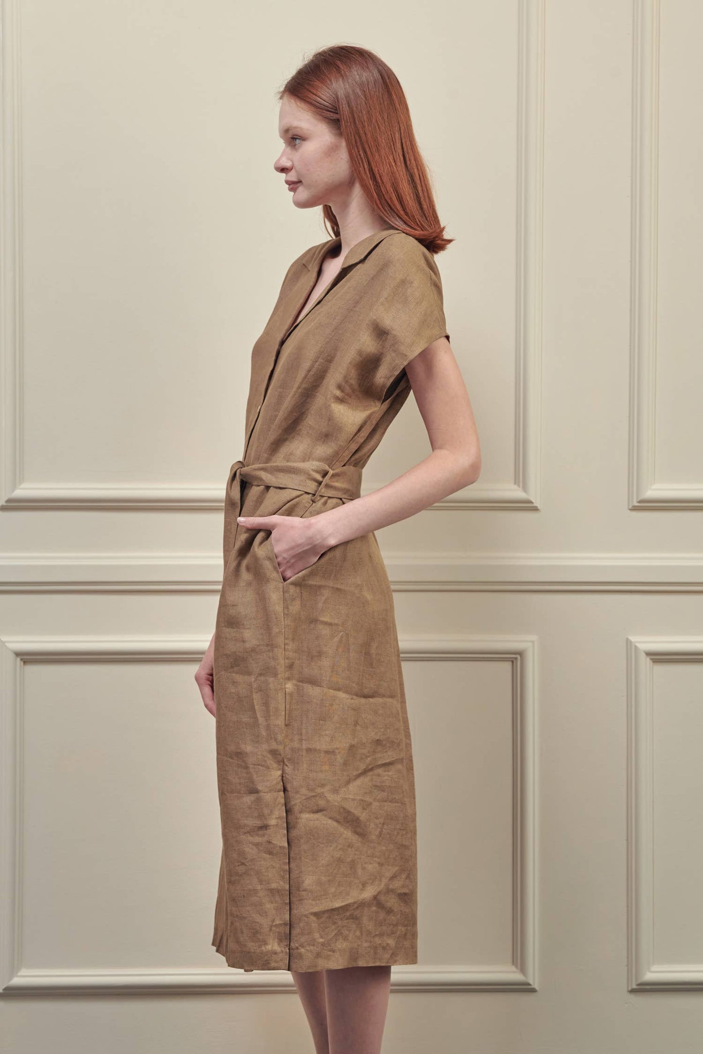 Button-down shirts dress: Mocha / 100% Linen