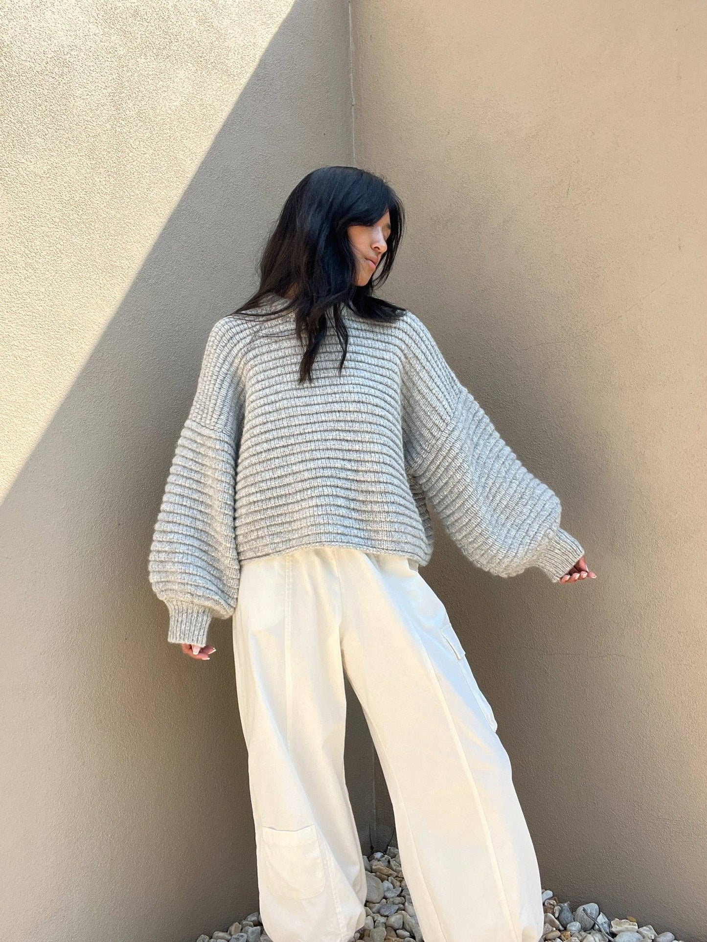 Romy Knitted Alpaca Balloon Sleeve Sweater: Umber / O/S