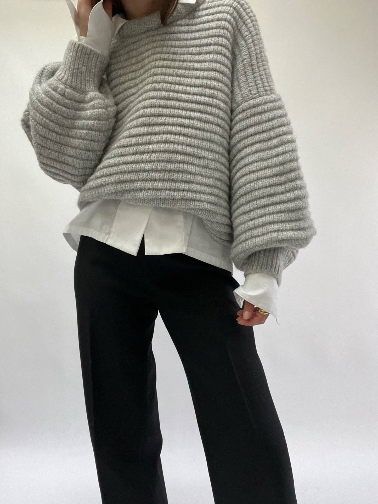 Romy Knitted Alpaca Balloon Sleeve Sweater: Umber / O/S