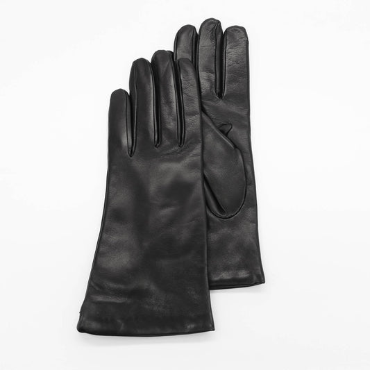 MADE IN ITALY 9" LEATHER GLOVES WITH CASHMERE LINING: BLACK / 7.5