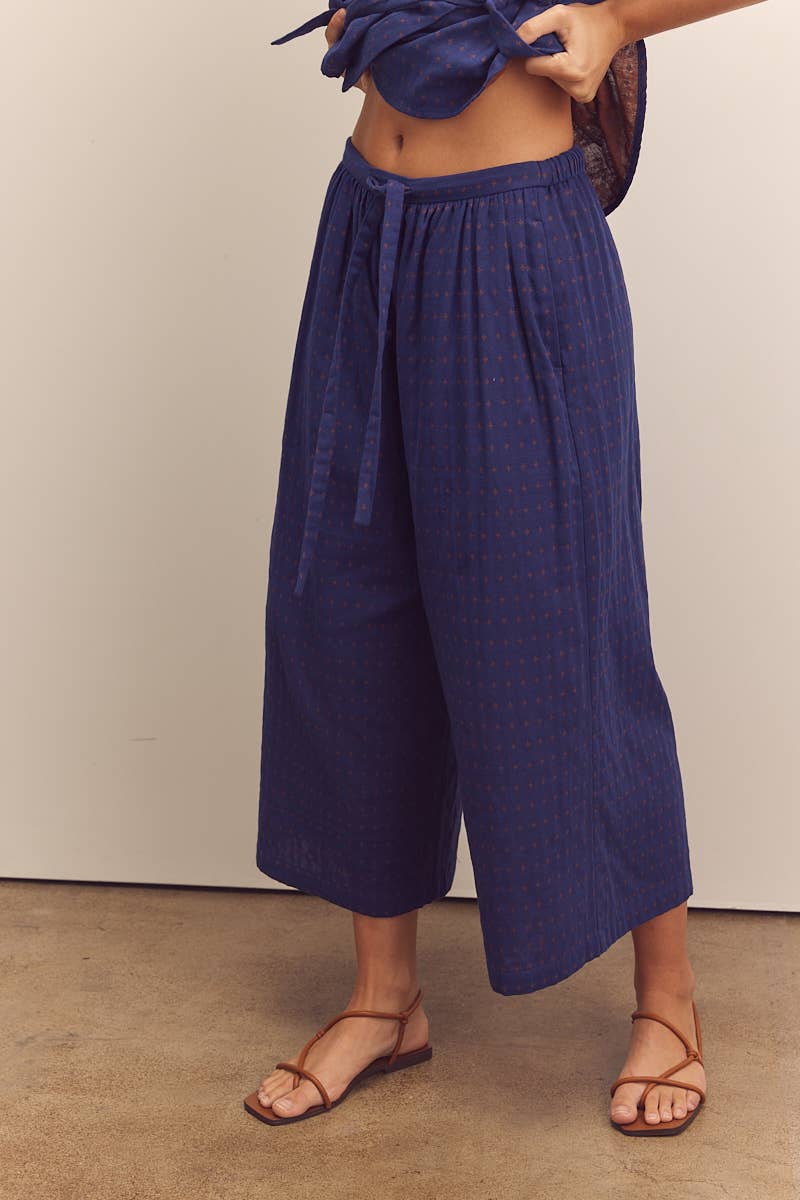 Drawstring wide pants: Cobalt / Abstract & Geometric