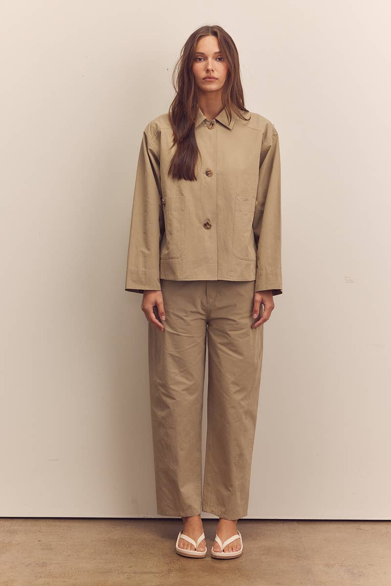 Button-down cotton worker jacket: Sage / Solid / XS/S