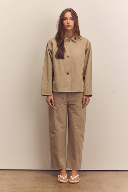 Mid-rise cotton trousers: Sage / Solid