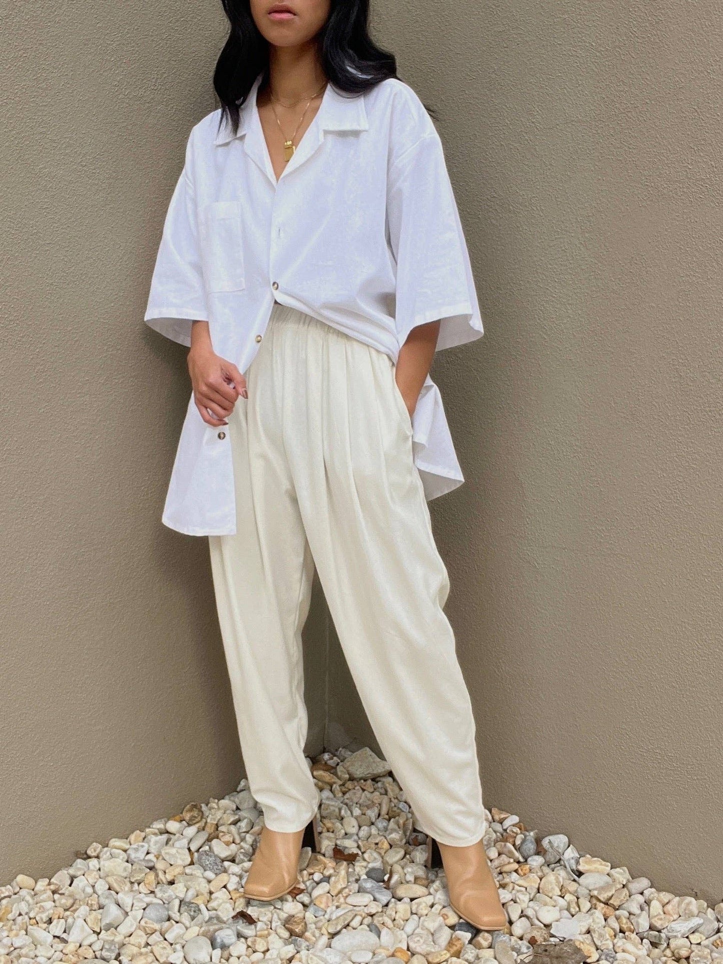 Lena Silk Herringbone Pant: Black / S
