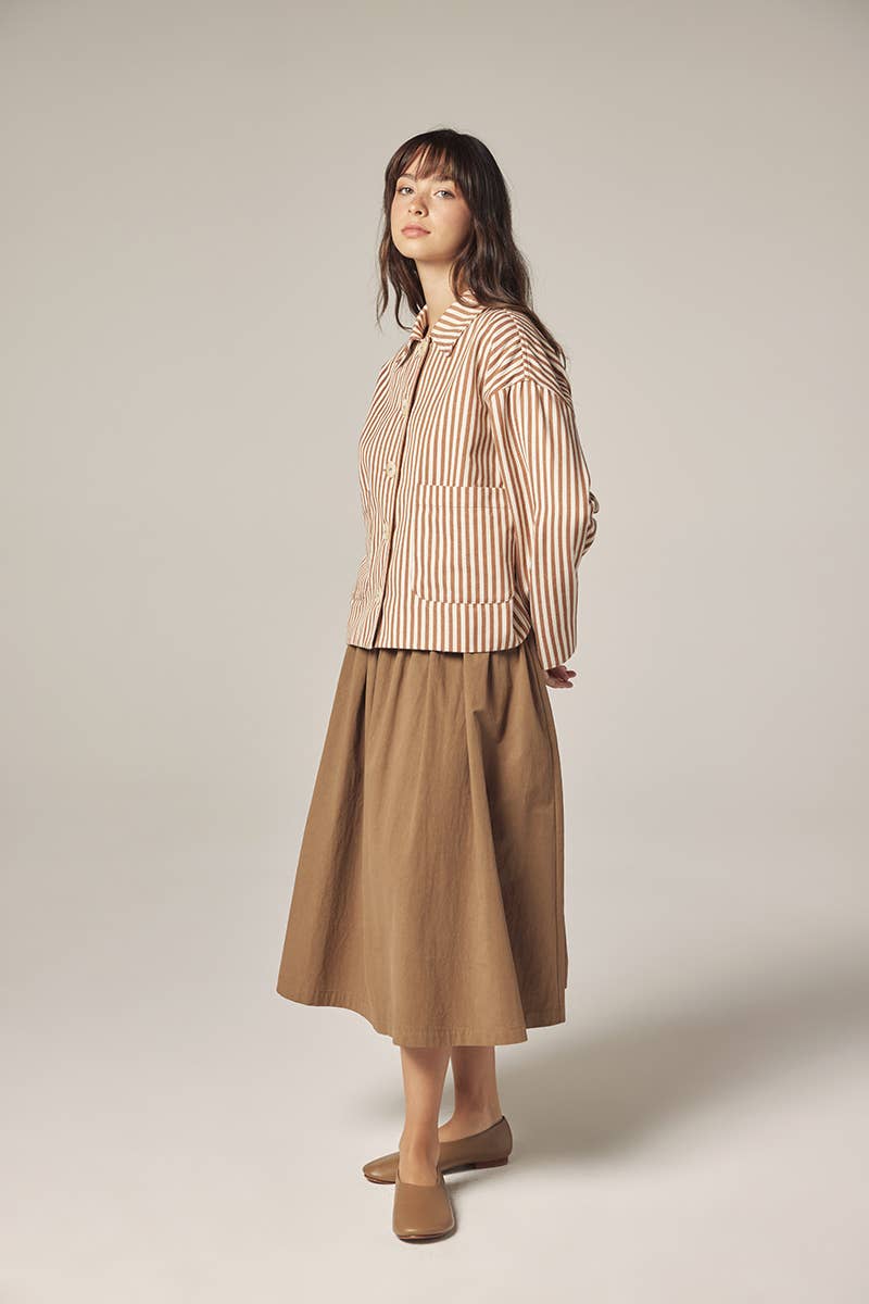 Stripe button down jacket: Brown/Cream / Striped