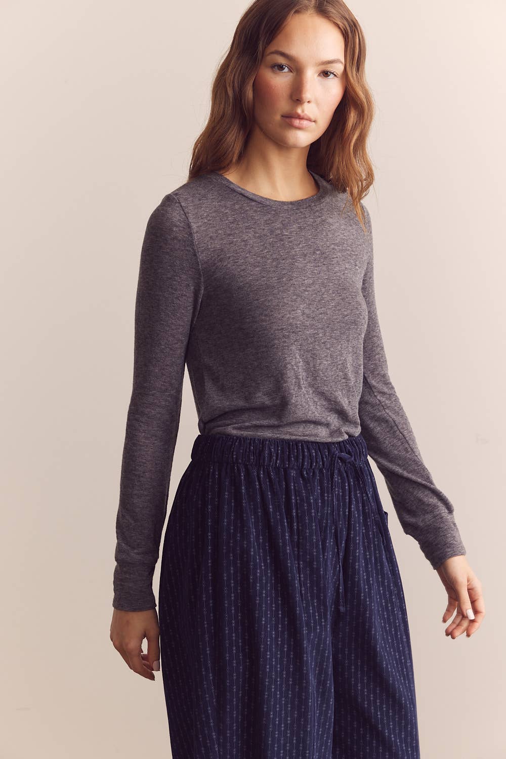 Wool blend lightweight knit top: H.Grey / Solid / S