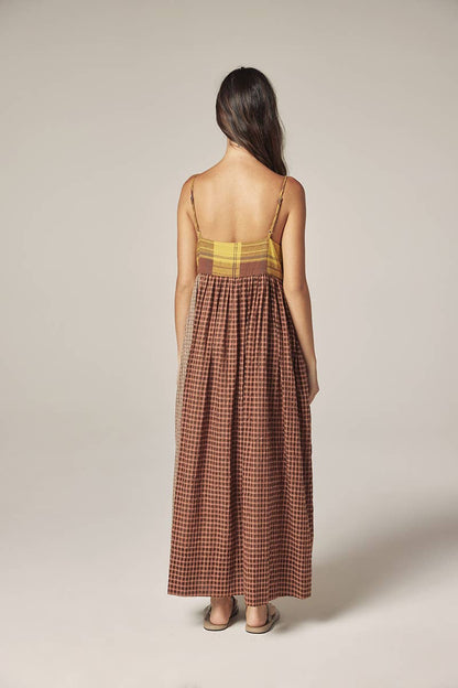 Contrast midi dress: Mustard/Brown / Checkered