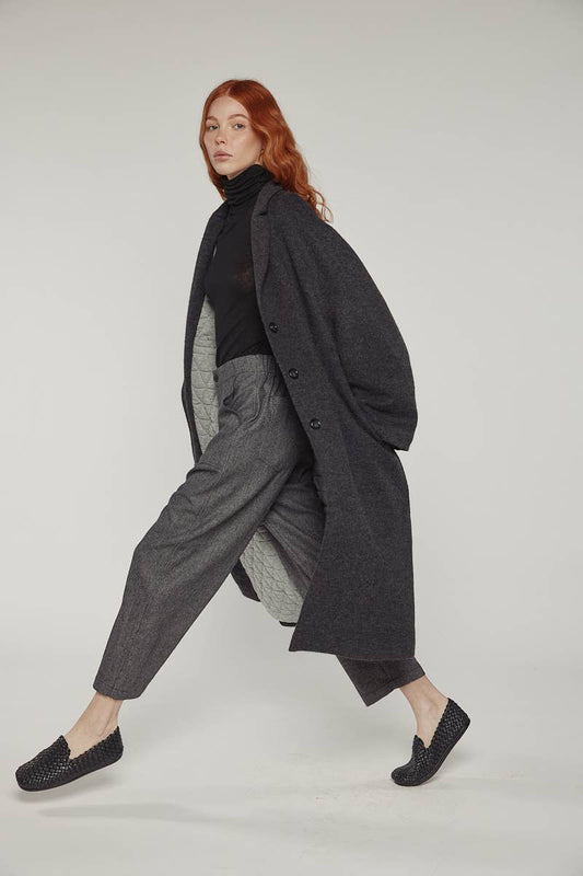 Cocoon sleeve maxi coat: Charcoal / Solid