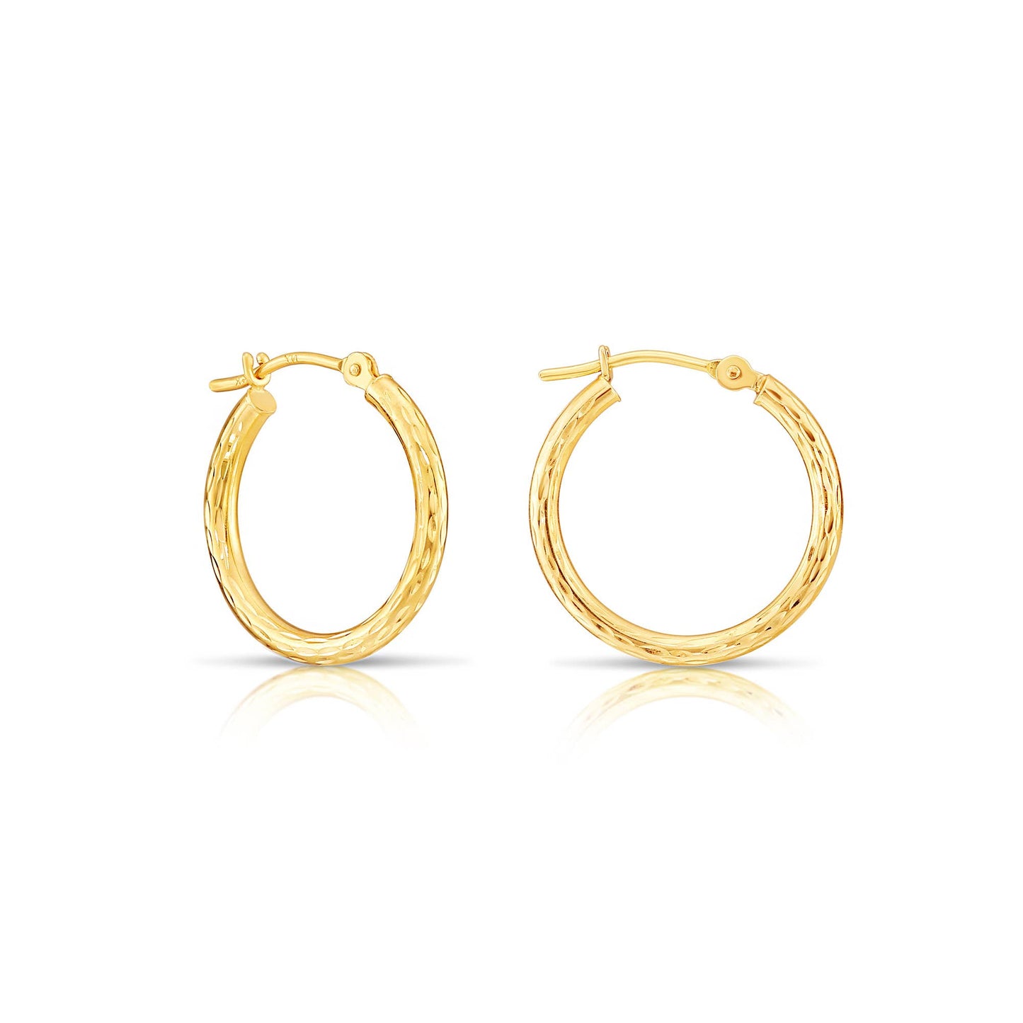 14K Yellow Gold Engraved Hoop Earrings: 20mm