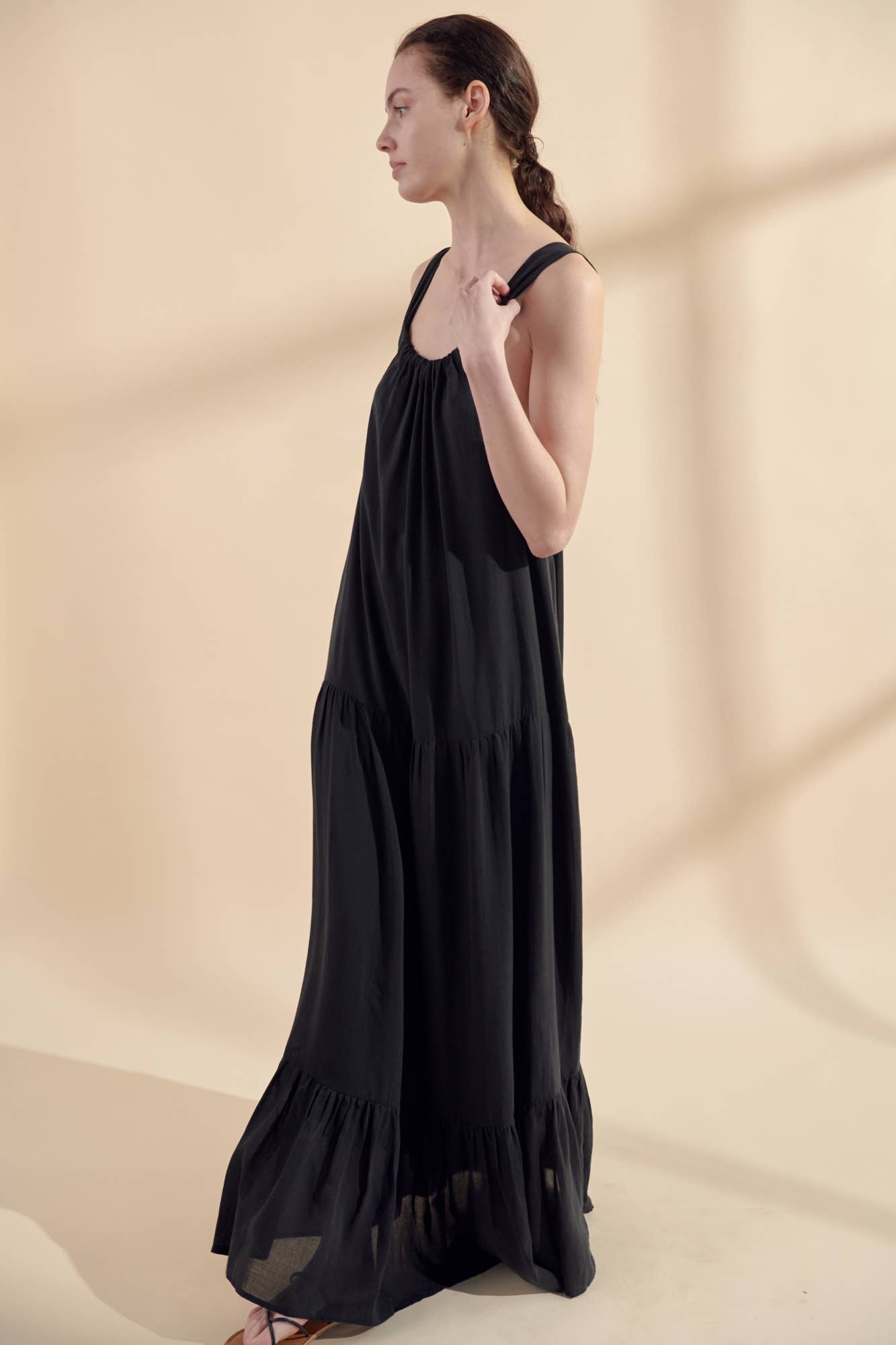 Tiered cami maxi dress: Black / 100% Tencel / Small