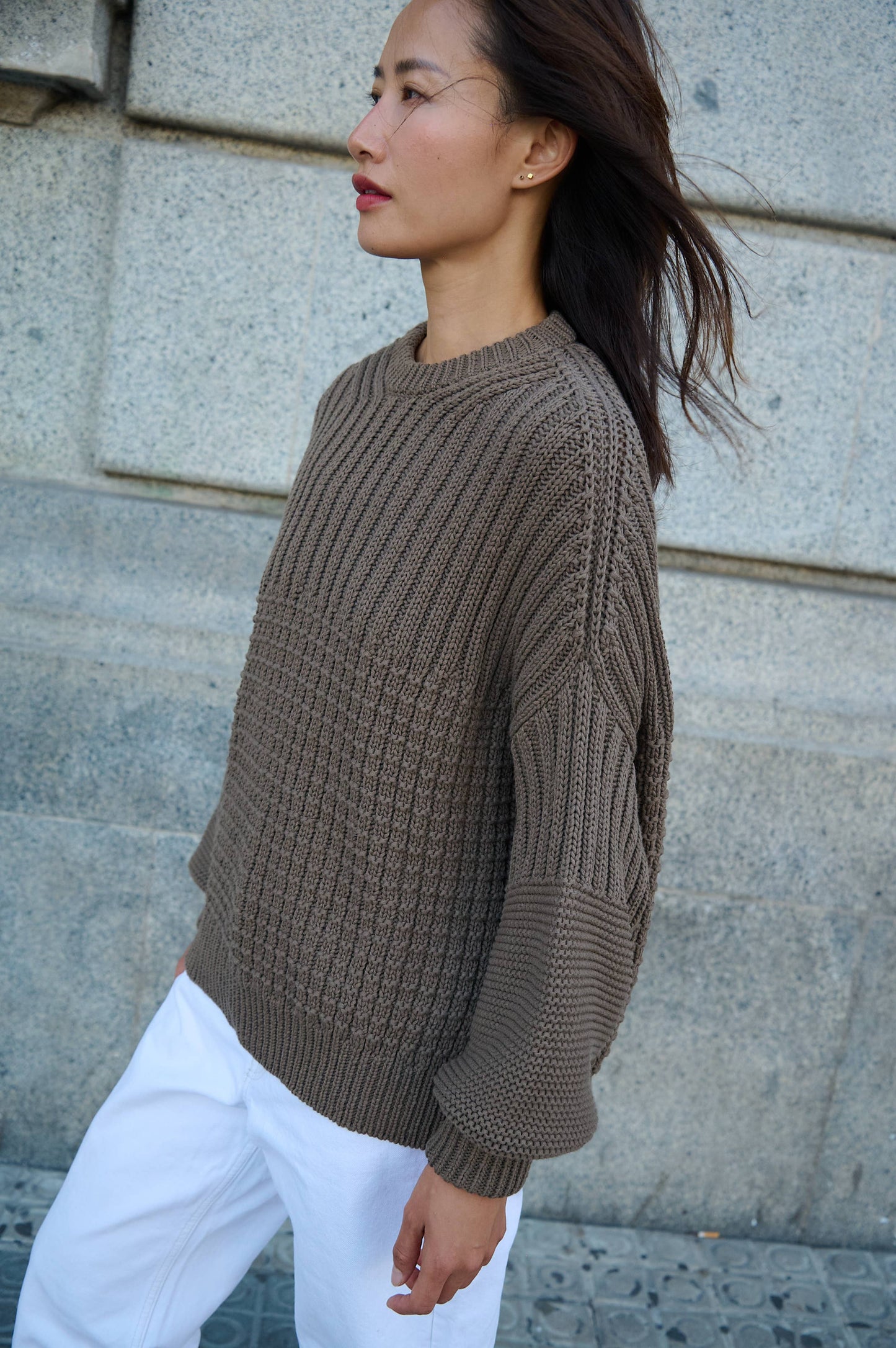 Delčia: 100% Cotton Earth Brown Sweater  : Brown / S