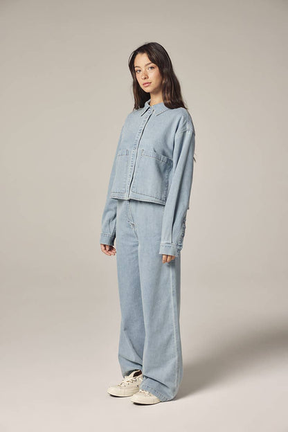 Wide leg elestic pants: Denim / Solid