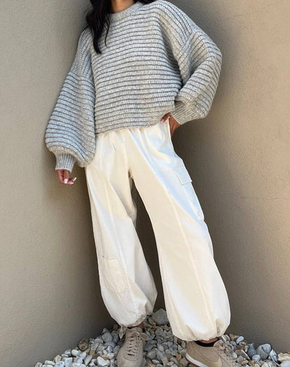 Romy Knitted Alpaca Balloon Sleeve Sweater: Umber / O/S