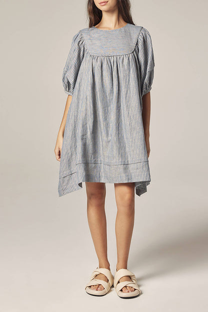 Yoke stripe dress: Lt Denim / Striped