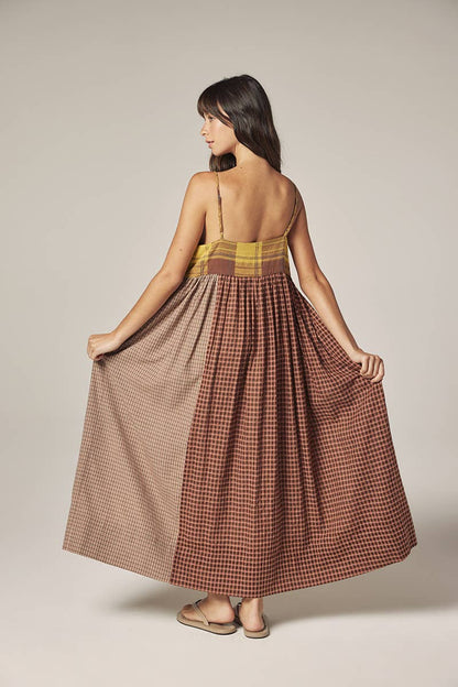 Contrast midi dress: Mustard/Brown / Checkered