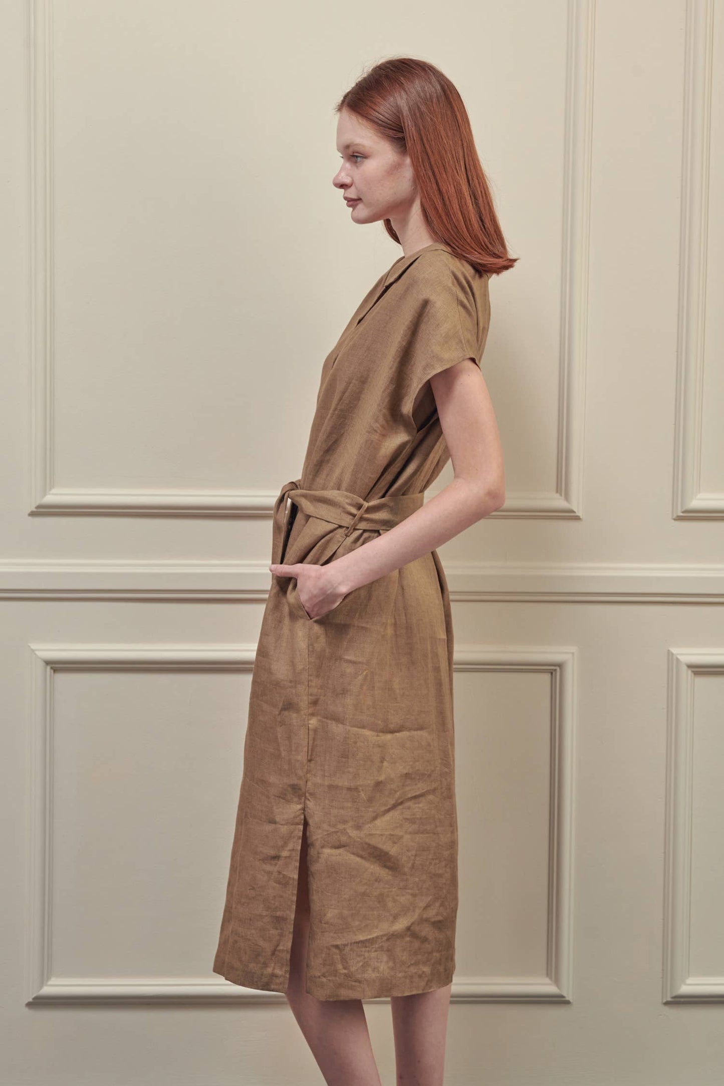 Button-down shirts dress: Mocha / 100% Linen