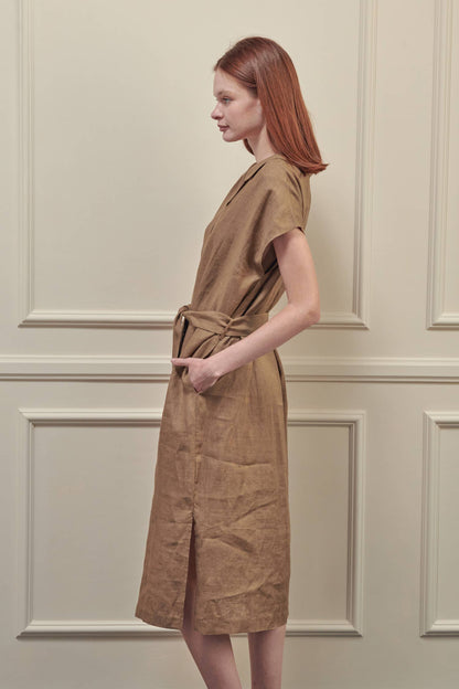Button-down shirts dress: Mocha / 100% Linen