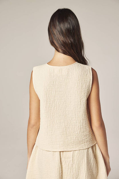 Botton down jacquard top: Cream / Solid