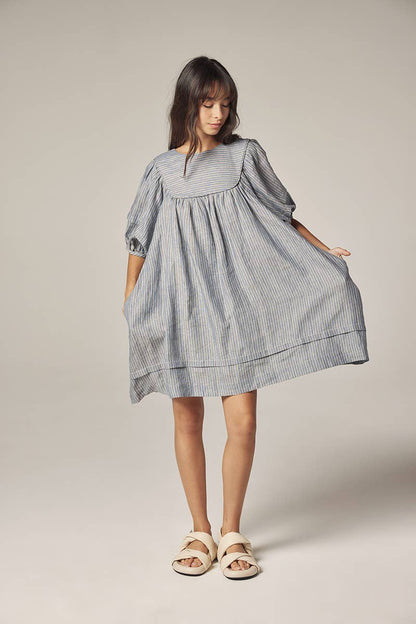 Yoke stripe dress: Lt Denim / Striped
