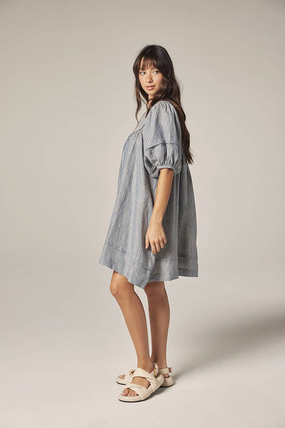 Yoke stripe dress: Lt Denim / Striped