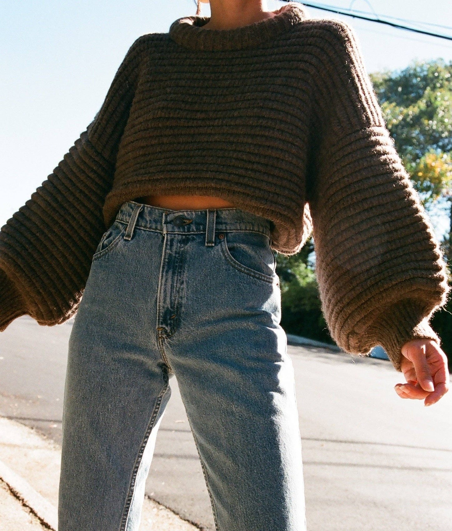 Romy Knitted Alpaca Balloon Sleeve Sweater: Umber / O/S