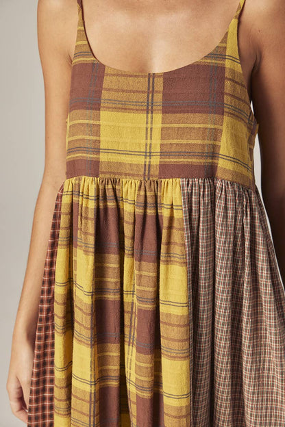 Contrast midi dress: Mustard/Brown / Checkered