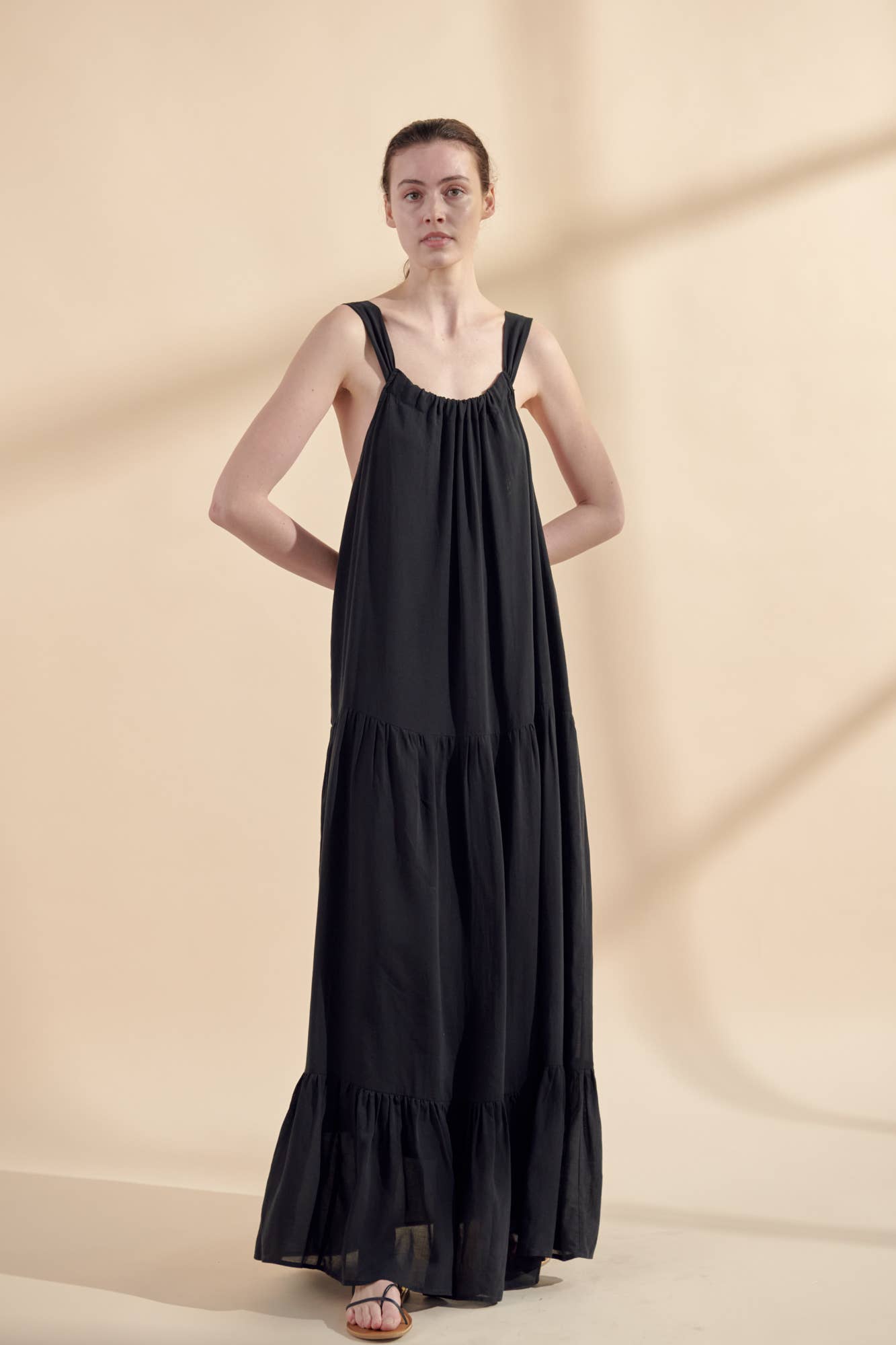 Tiered cami maxi dress: Black / 100% Tencel / Small