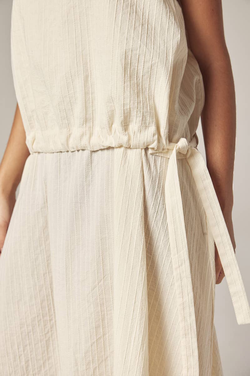 Waist tie midi dress: Ecro / Solid
