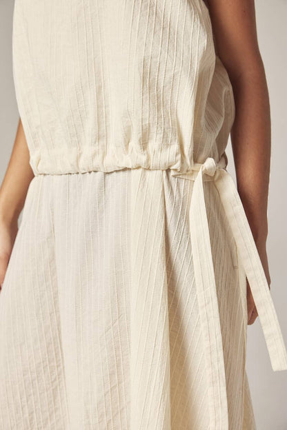 Waist tie midi dress: Ecro / Solid