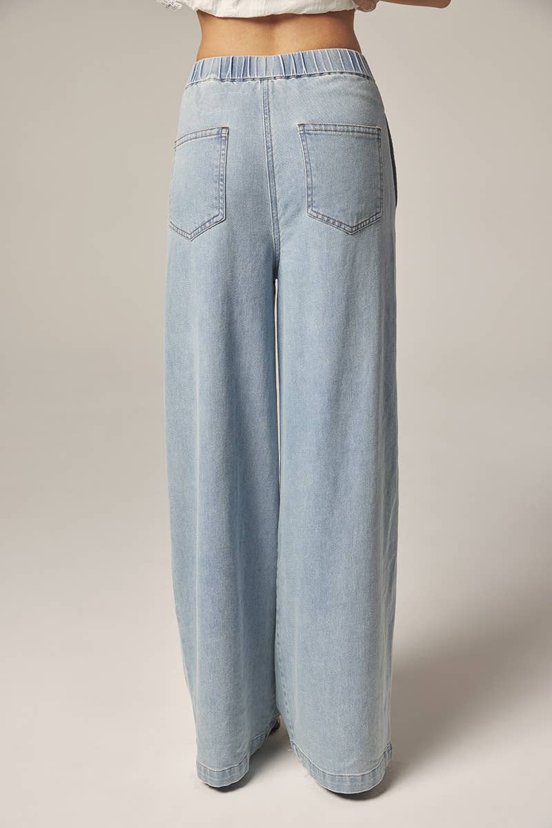 Wide leg elestic pants: Denim / Solid