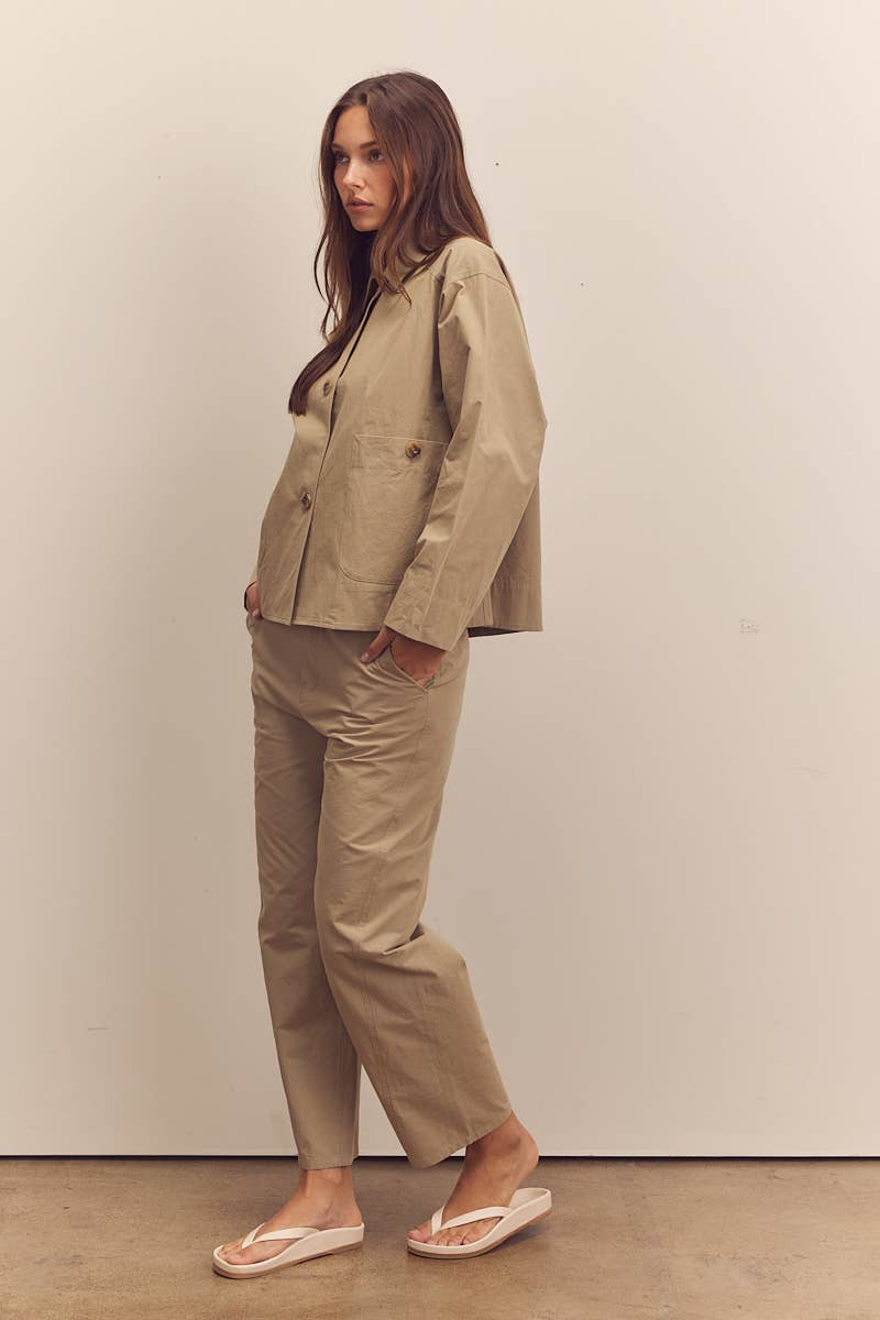 Button-down cotton worker jacket: Sage / Solid / XS/S