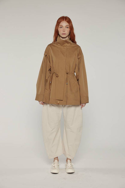 Tie waist utility jacket: Khaki / Solid