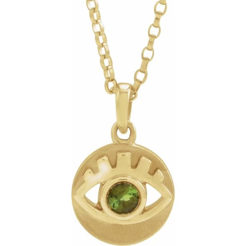 14K Gold & Tourmaline Evil Eye Coin Necklace