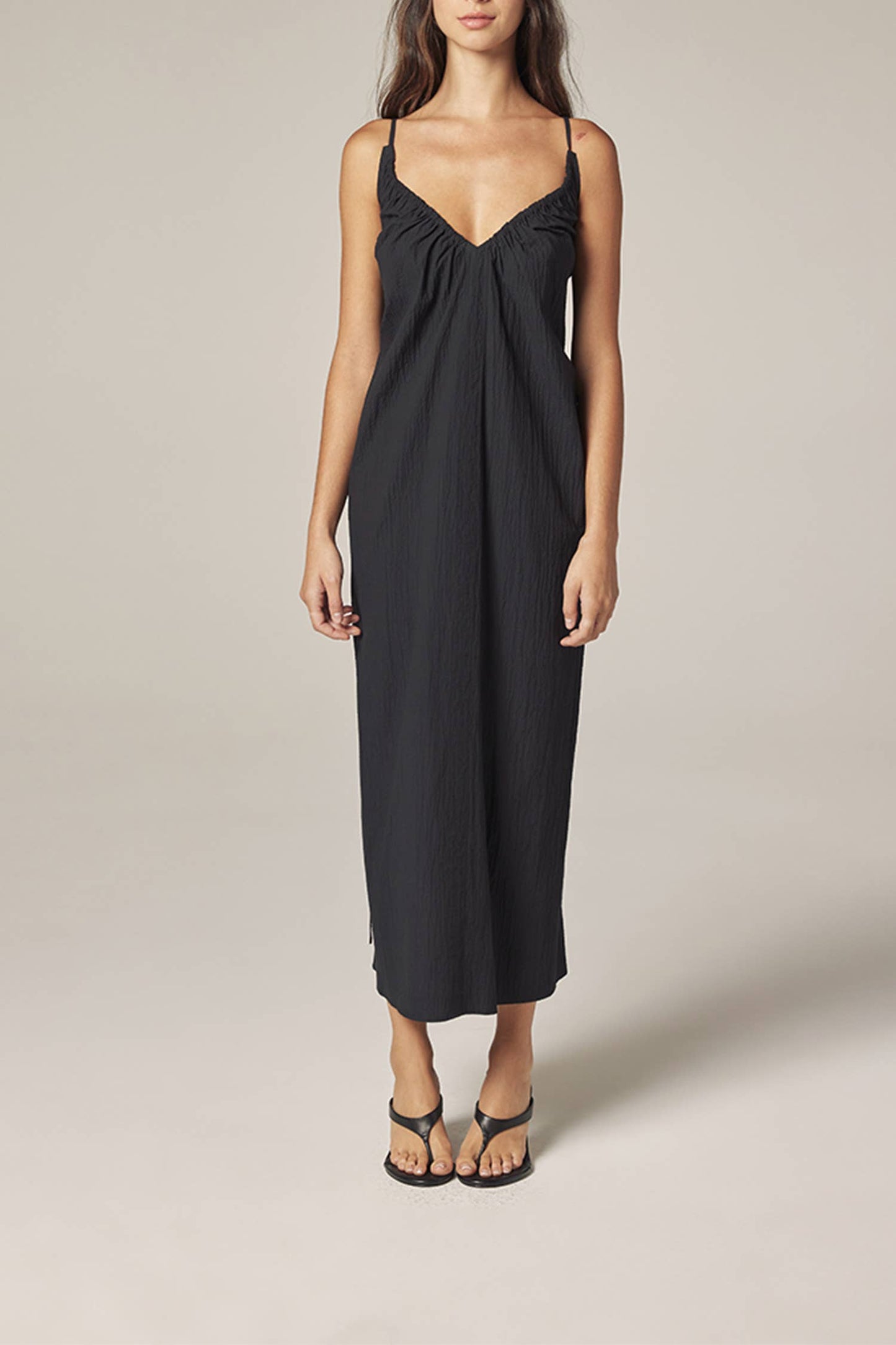 Front Shirring Dress: Midnight / Solid