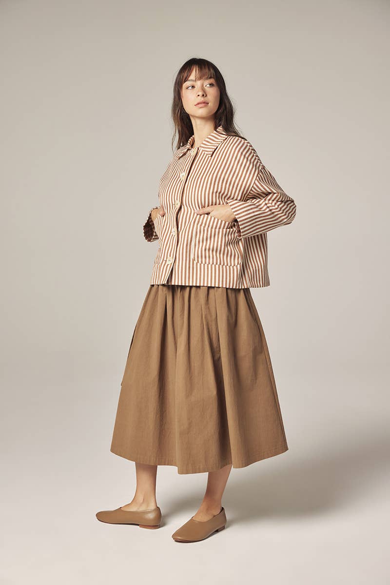 Stripe button down jacket: Brown/Cream / Striped