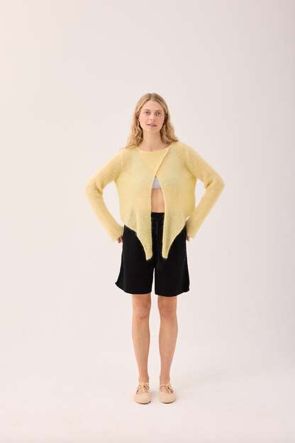 Skraistas: Butter Yellow Silk & Mohair Cropped Cardigan : Yellow