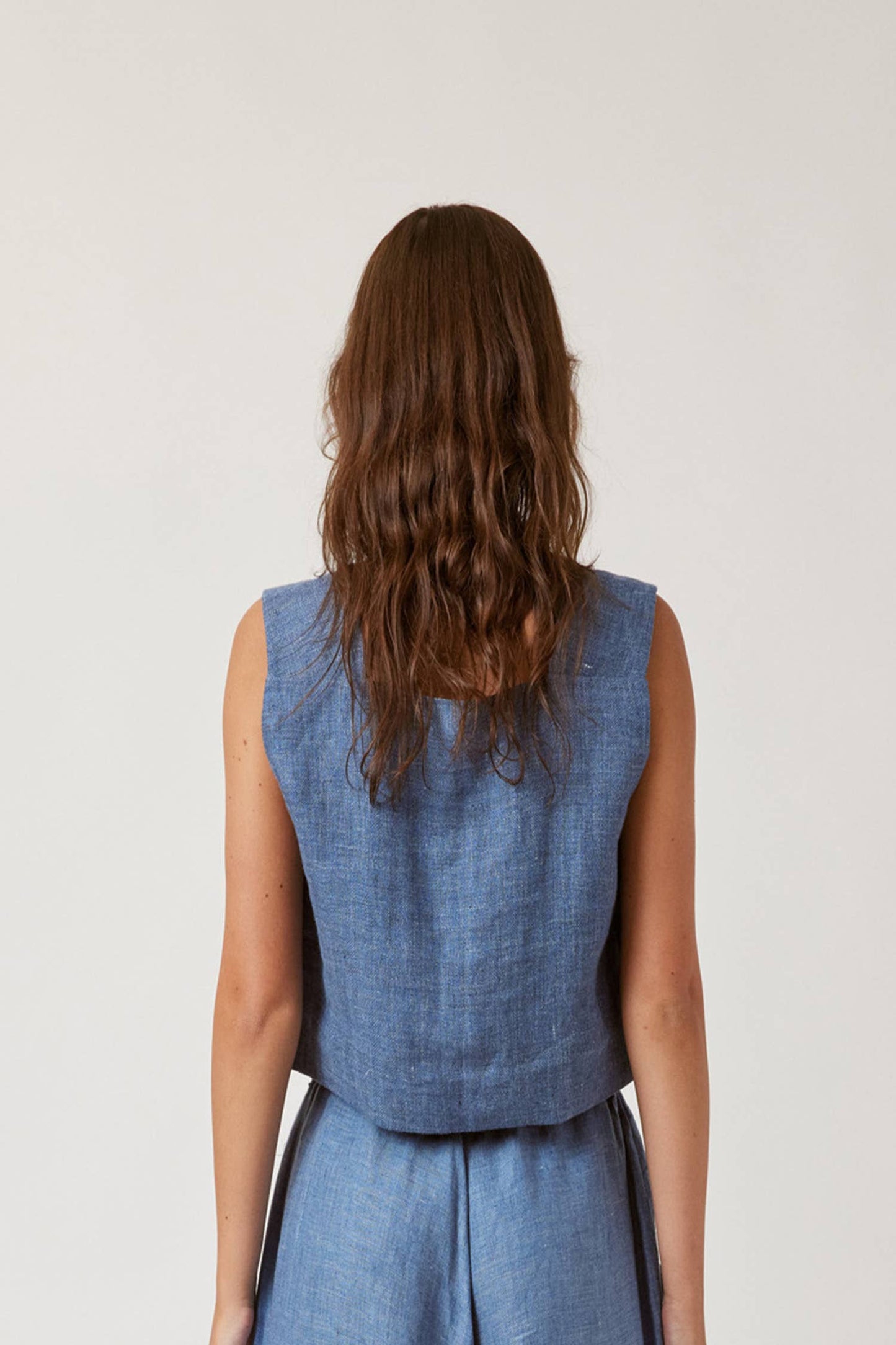 Boxed linen crop top / Denim blue / 100% Linen