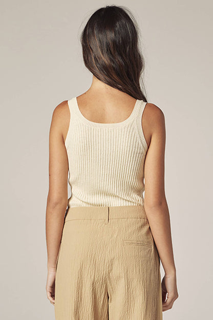 Cotton linen blend rib cami: Cream / Solid