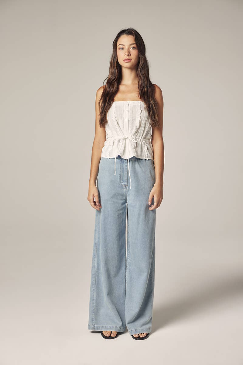 Wide leg elestic pants: Denim / Solid
