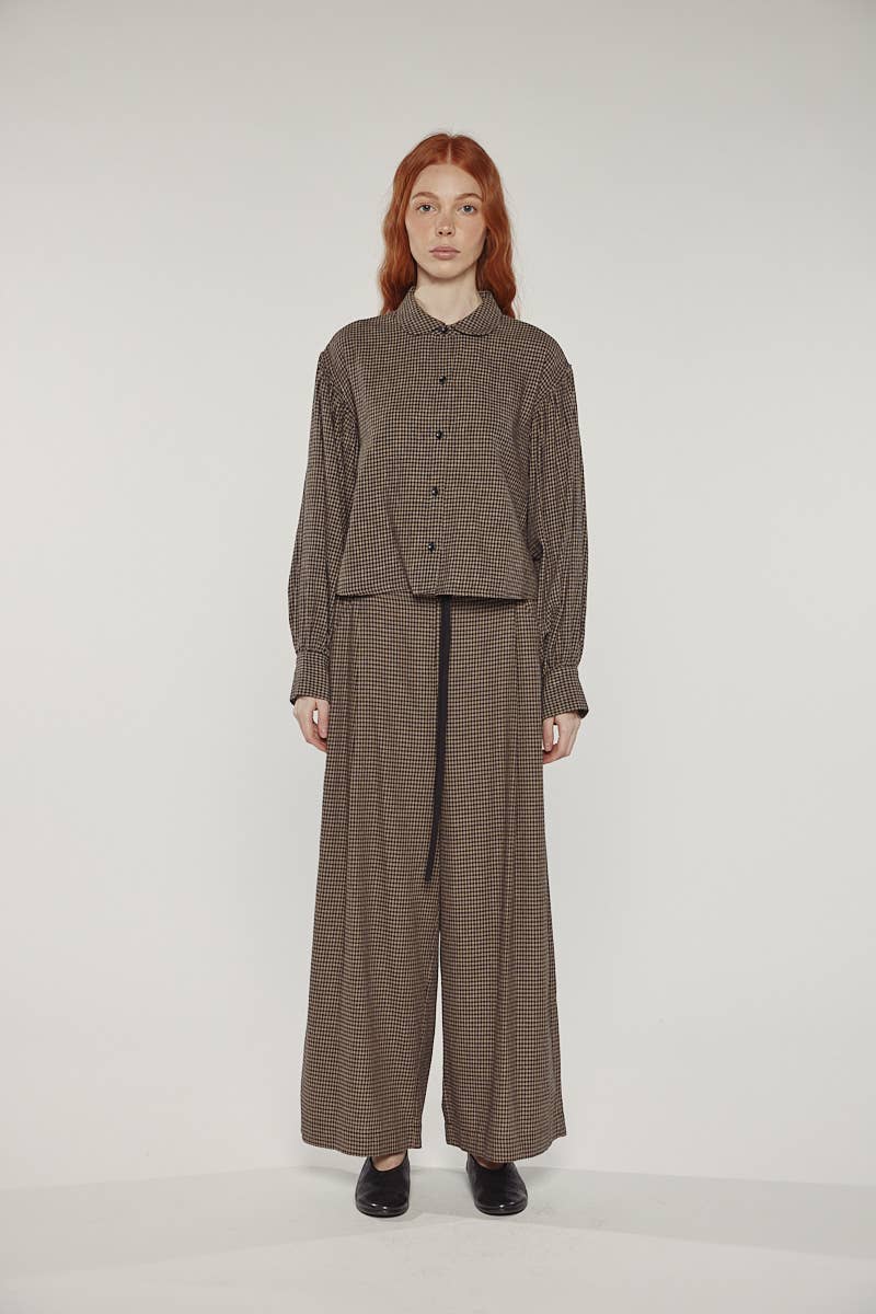Wide leg straight pants: Black/Khaki / Checkered