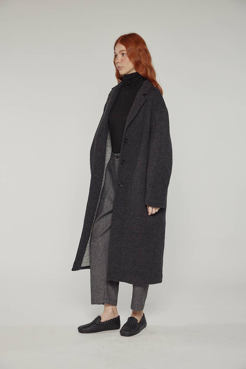 Cocoon sleeve maxi coat: Charcoal / Solid
