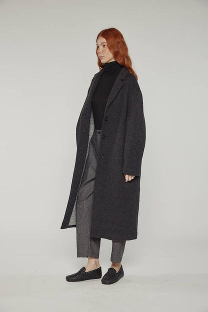 Cocoon sleeve maxi coat: Charcoal / Solid