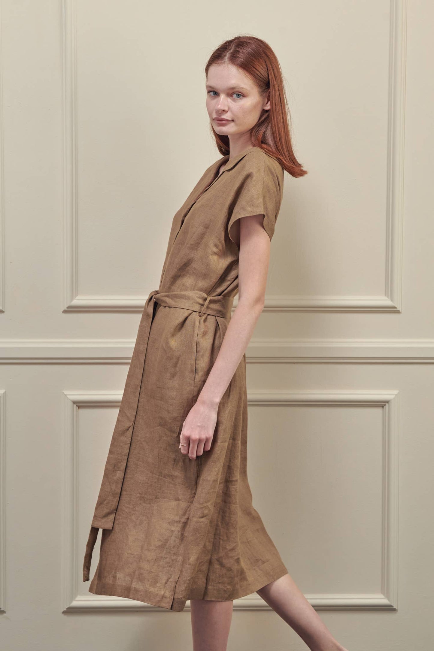 Button-down shirts dress: Mocha / 100% Linen