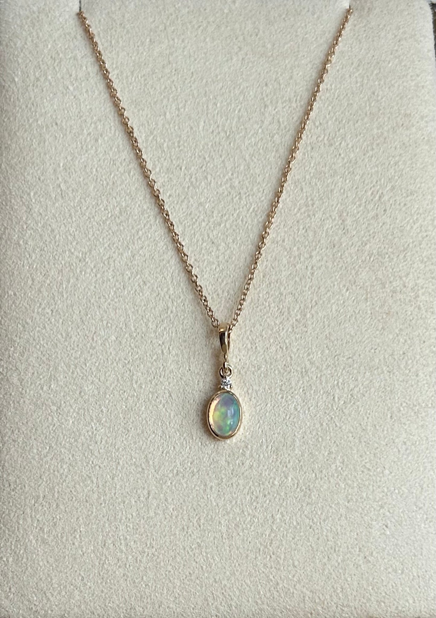 14K Pear Opal & Diamond Necklace