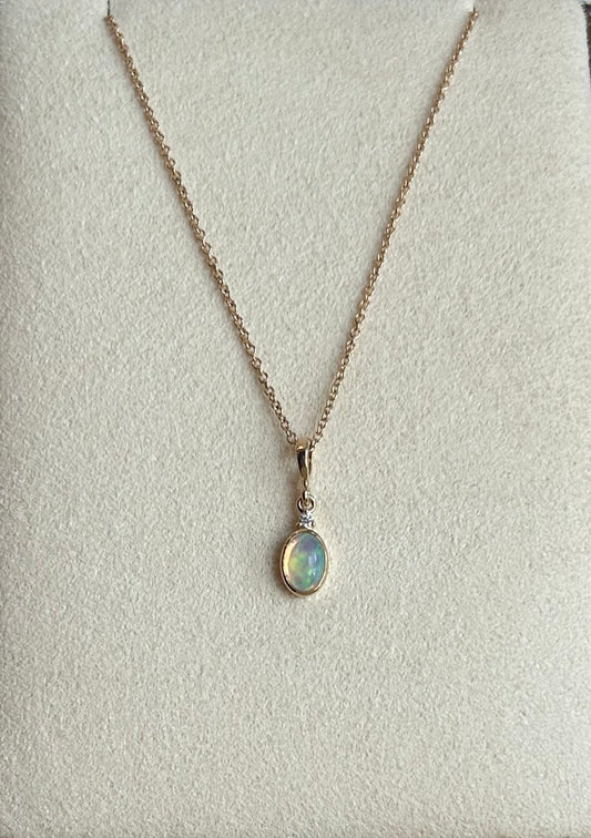 14K Pear Opal & Diamond Necklace