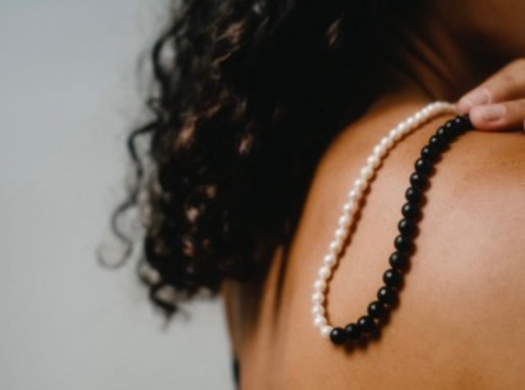 Contrast Onyx and Pearl Strand Necklace